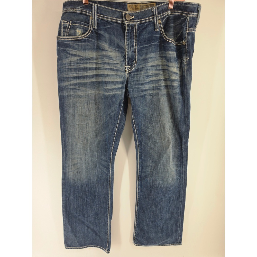 BKE Carter Relaxed Straight Leg Jeans Mens 38 Medium Wash Denim Contrast Stitch